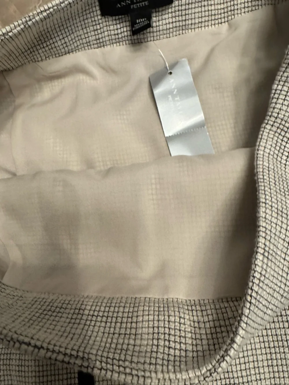 Ann Taylor Beige Black Skirt Textured Panel Lined Career Cotton Poly Stretch 10P